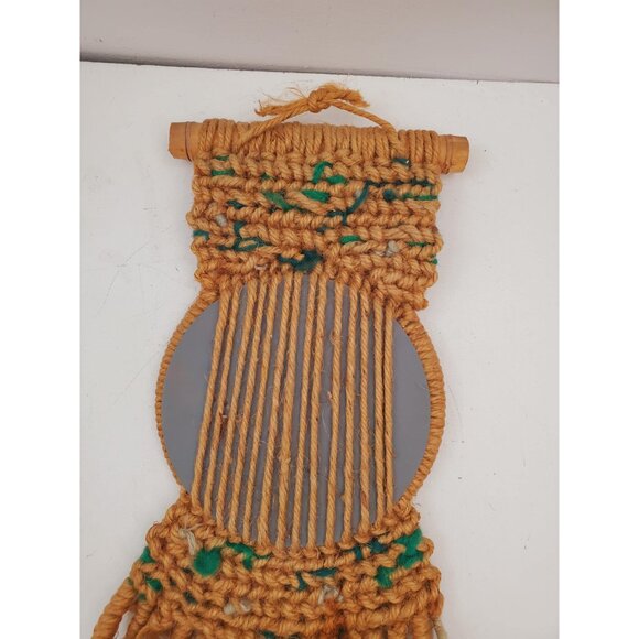 French mirror 1960 1970 macrame rope wood vintage old countryside chic boho and - Picture 8 of 10